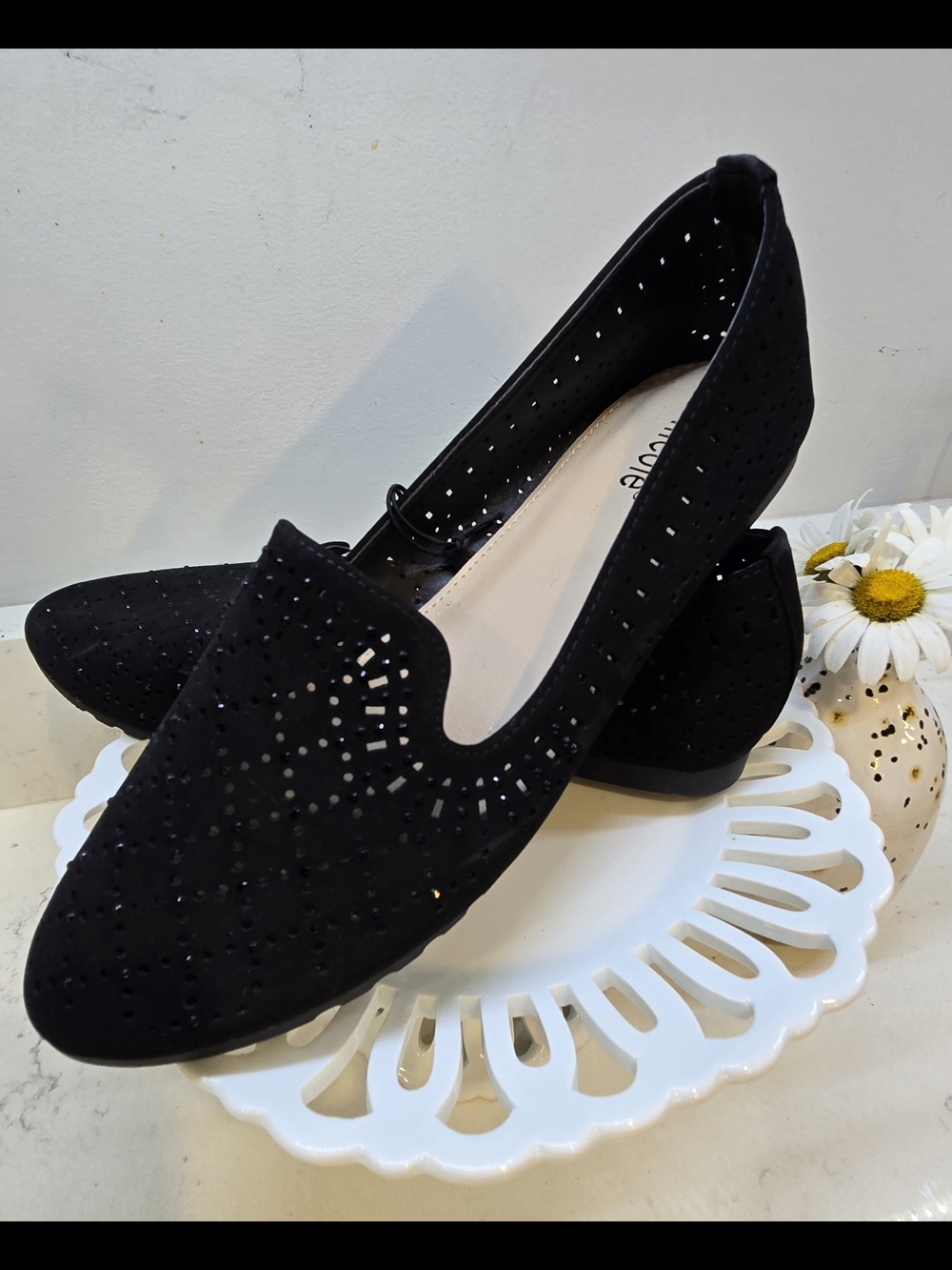 Nicole Black Jeweled Laser-Cut Slip-On Loafers. Brand New.  READ DESCRIPTION